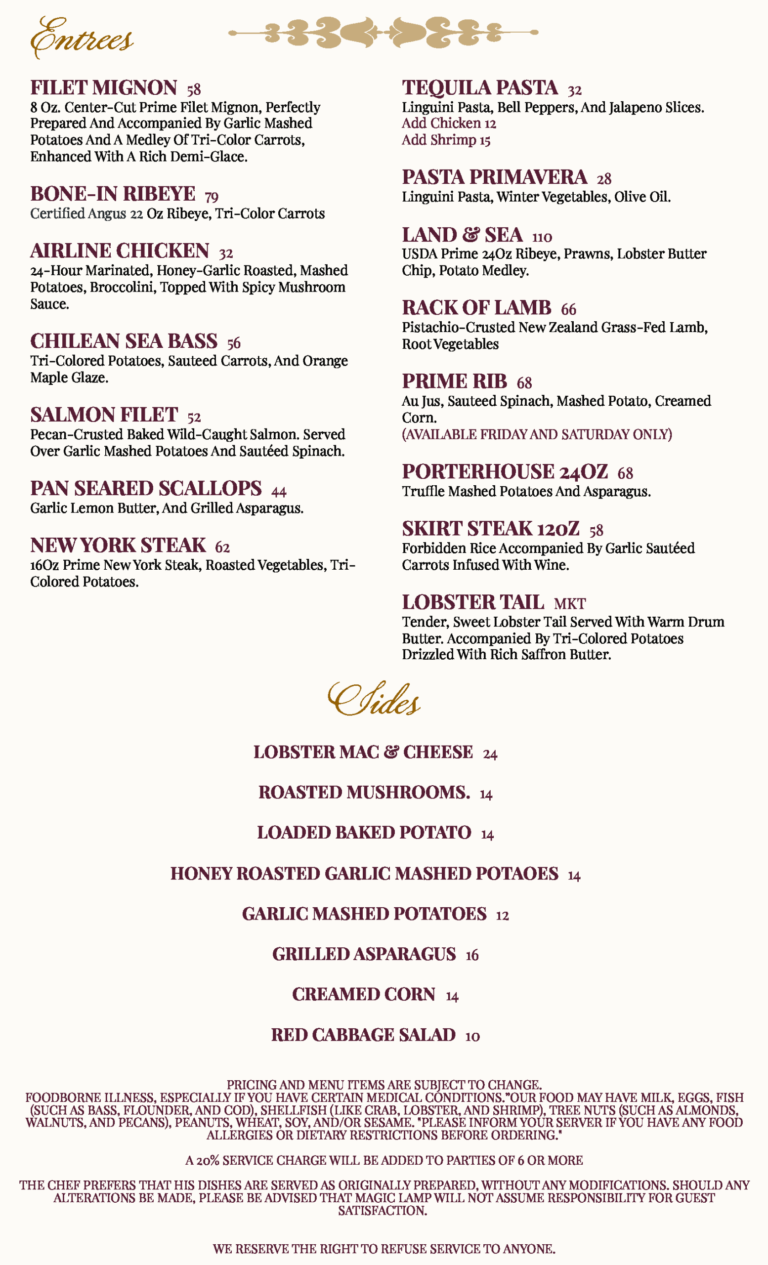 Fine Dining Menu Page 2