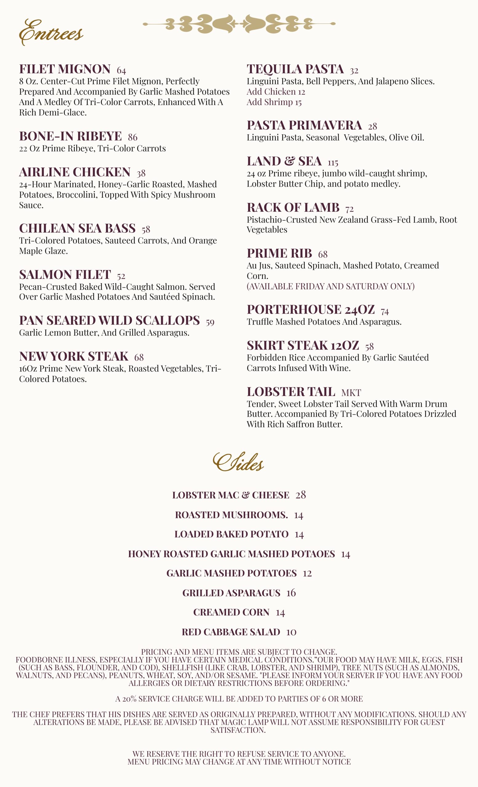 Fine Dining Menu Page 2